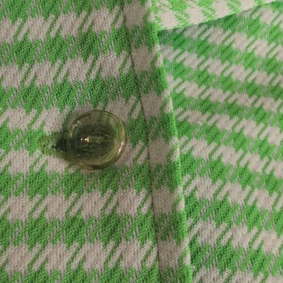 Women's 70s Vintage 3 Piece Polyester Green & White Checkered Leisure Suit Set - Picture 12 of 13